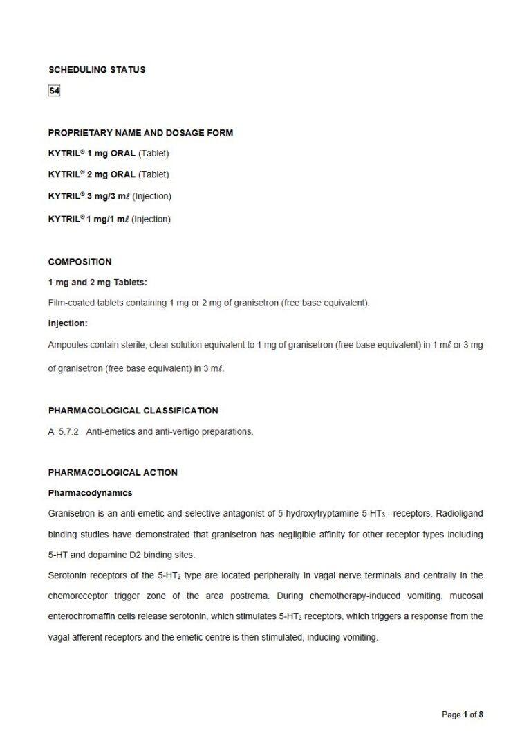 Kytril 1 mg/2 mg/3 mg Tablets package insert preview