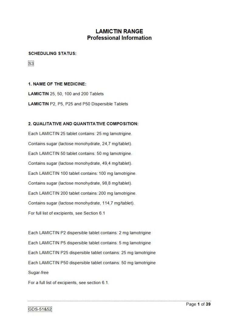 Lamictin Range 2mg. 5mg. 25mg. 50mg. 100mg. 200mg Tablet package insert preview