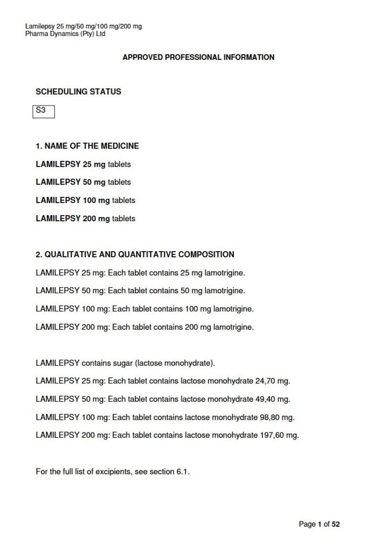 Lamilepsy 25 mg/50 mg/100 mg/200 mg Tablets. package insert preview