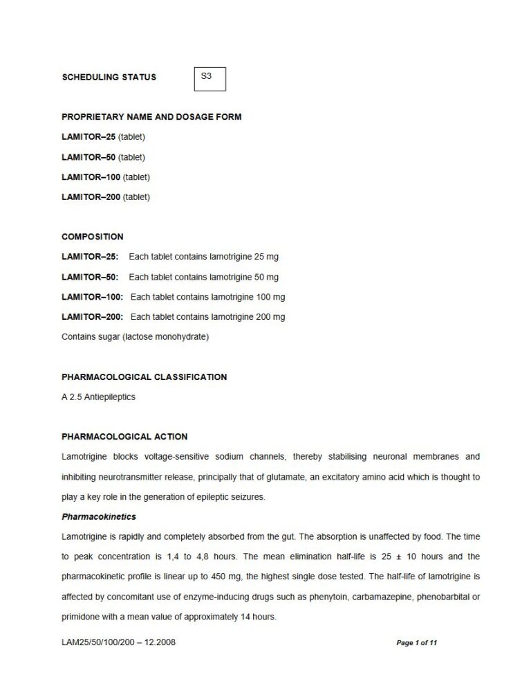 Lamitor 25 mg, 50 mg , 100 mg, 200 mg Tablets package insert preview