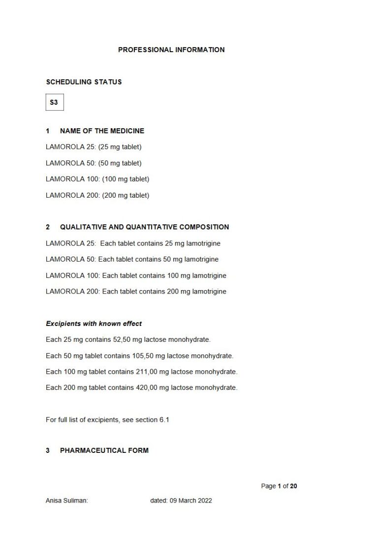 Lamorola 25mg. 50mg. 100mg. 200mg Tablet. package insert preview