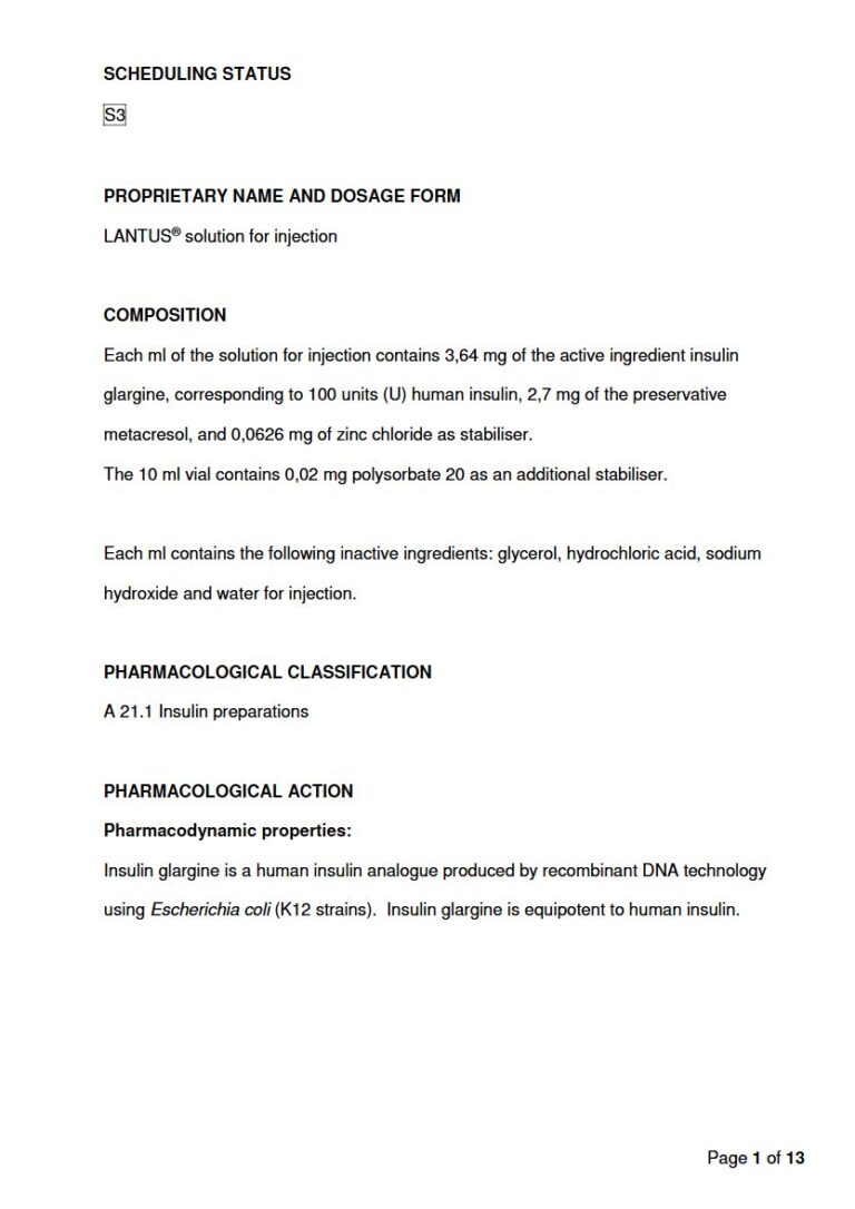 Lantus 3.64mg / 1ml Injection package insert preview
