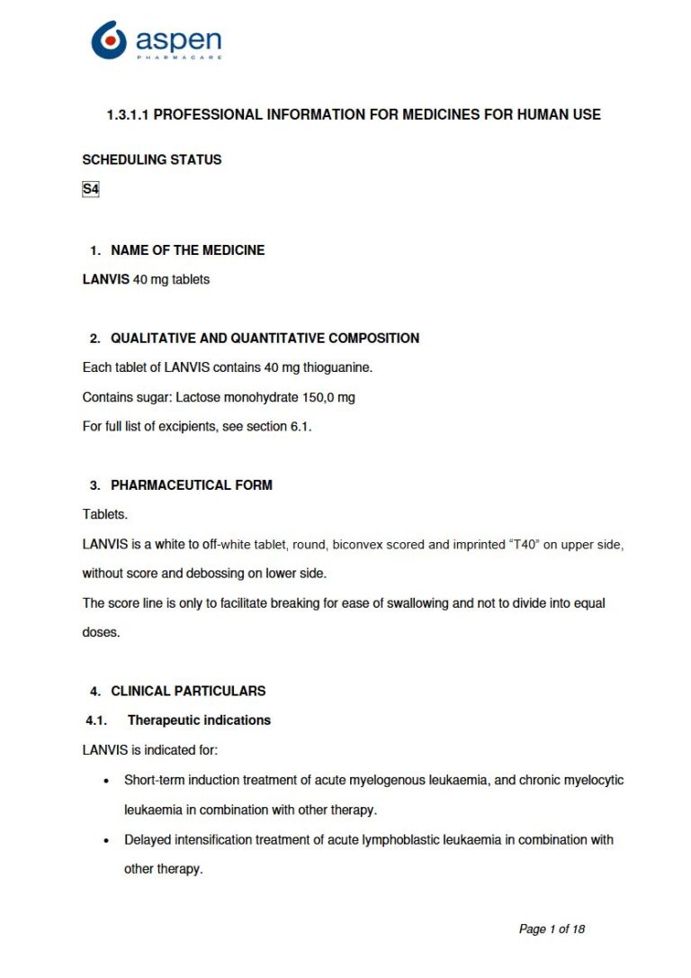 Lanvis 40 mg Tablets. package insert preview
