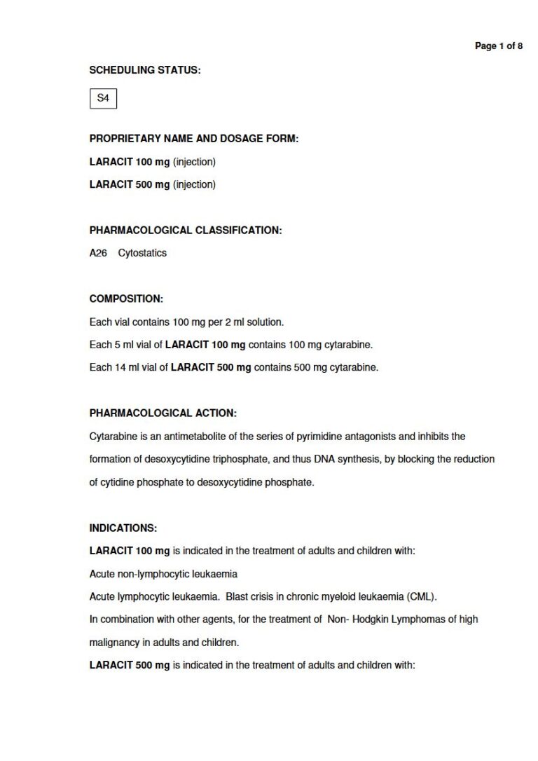 Laracit 100mg / 5ml. 500mg / 14ml Injection package insert preview