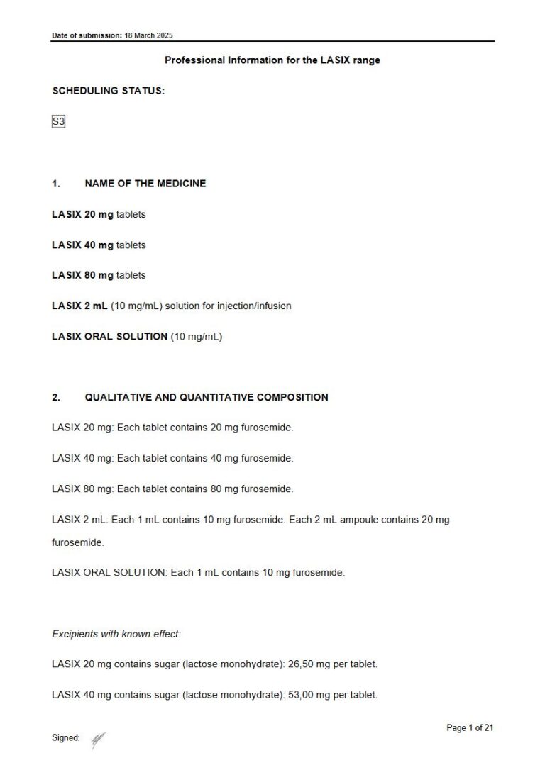 Lasix 20 mg/40 mg/80 mg/2 ml Tablets package insert preview