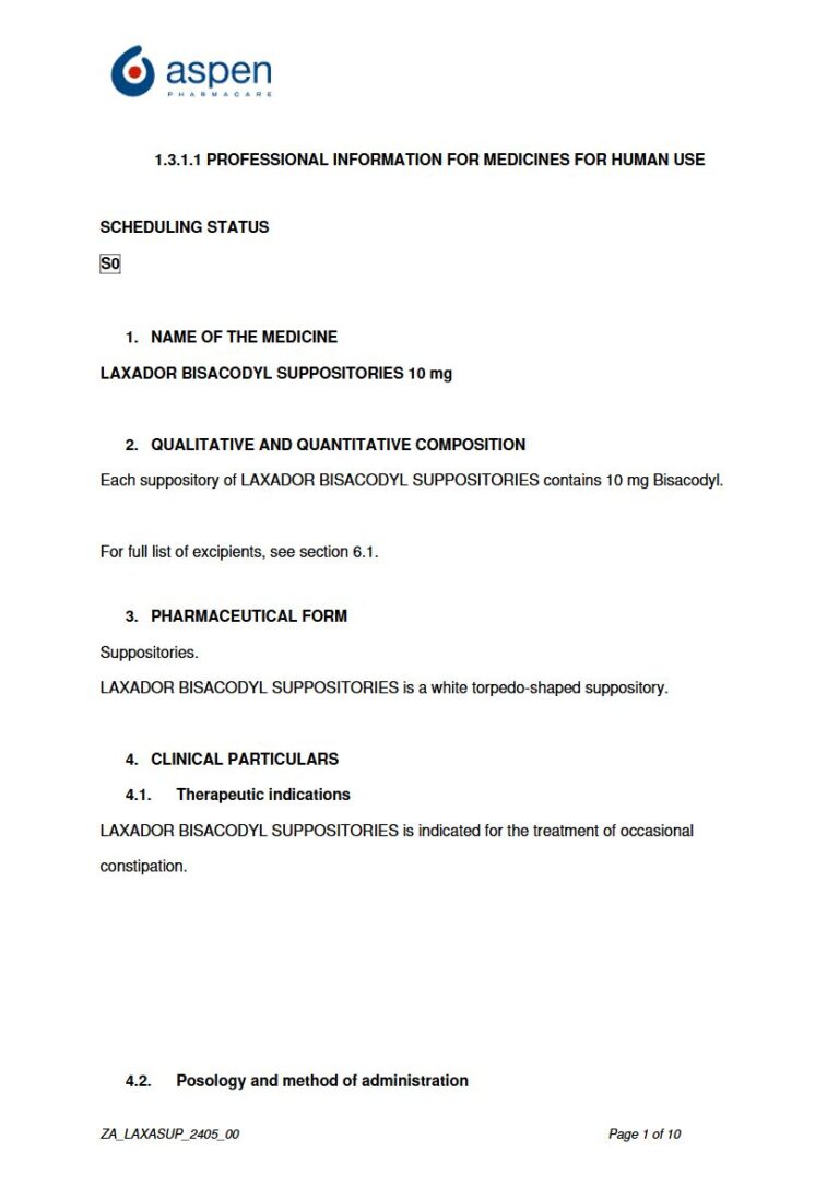Laxador Bisacodyl Suppositories 10 mg Suppository package insert preview