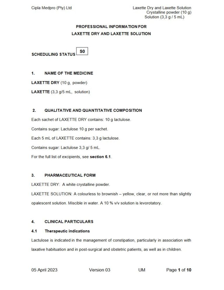 Laxette Dry And Laxette 10 g/3,3 g/5 mL Solution package insert preview