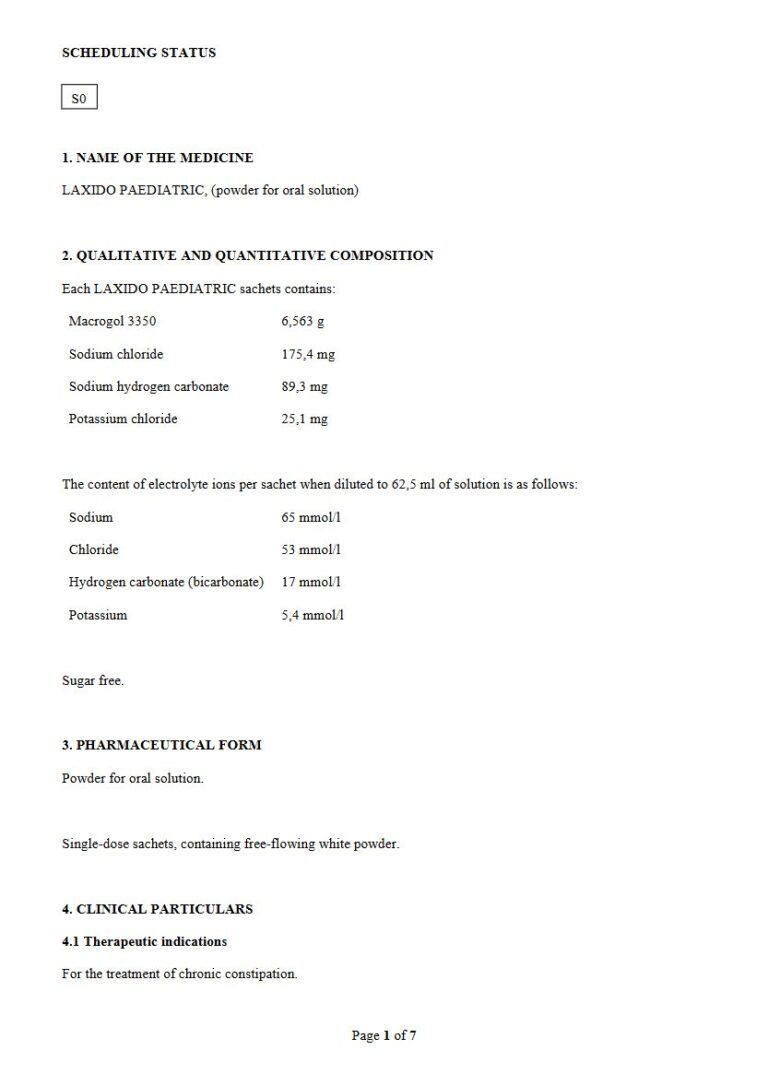 Laxido Paediatric 62.5 ml Powder for oral solution package insert preview