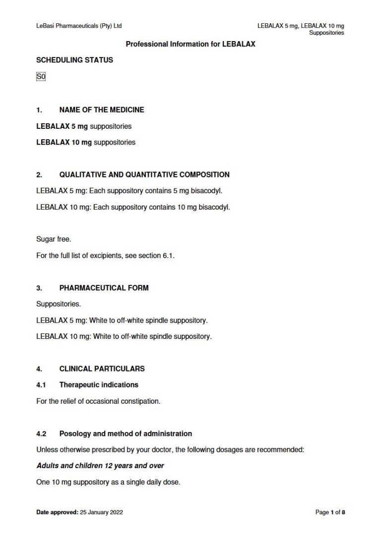 Lebalax 5 Mg/10 Mg Suppository package insert preview