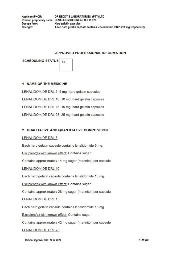 Lenalidomide Drl 5 mg/10 mg/15 mg/25 mg Capsules package insert preview