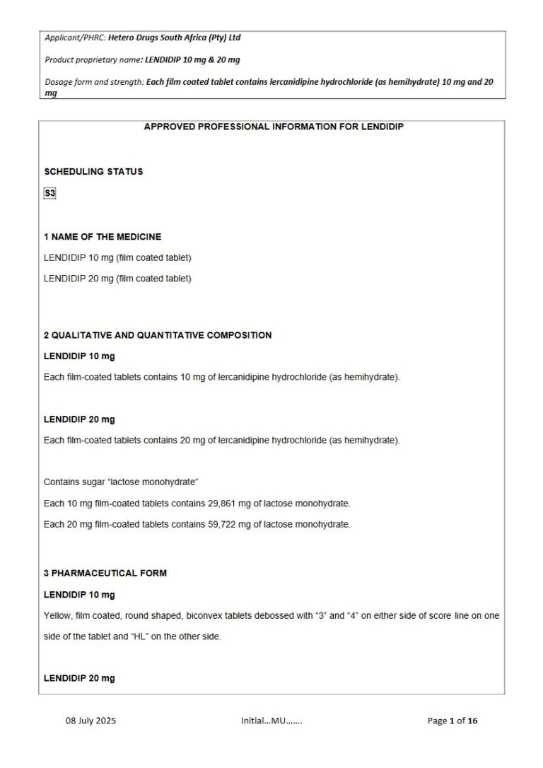 Lendidip 10 mg & 20 mg FC tablet package insert preview