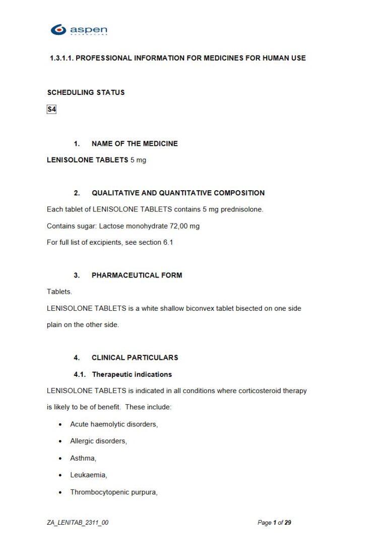 Lenisolone Tablets 5 mg Tablets package insert preview
