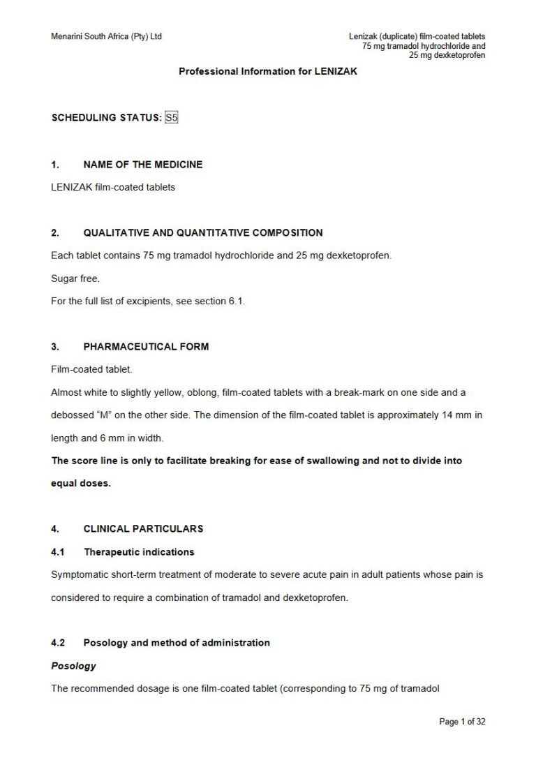 Lenizak 75 mg FC tablet. package insert preview