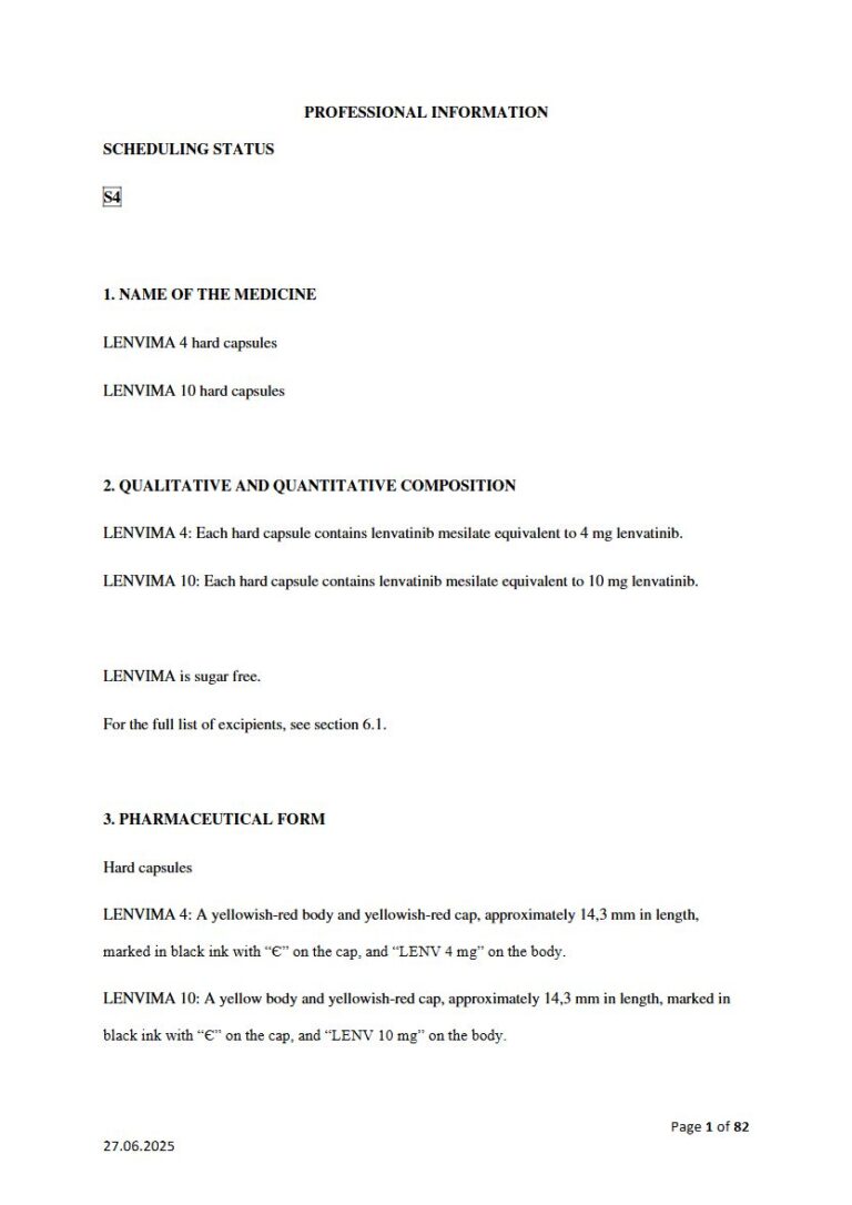 Lenvima 4 mg/10 mg Capsules package insert preview