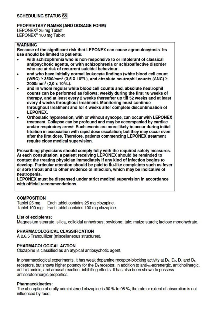 Leponex 25mg. 100mg Tablet package insert preview