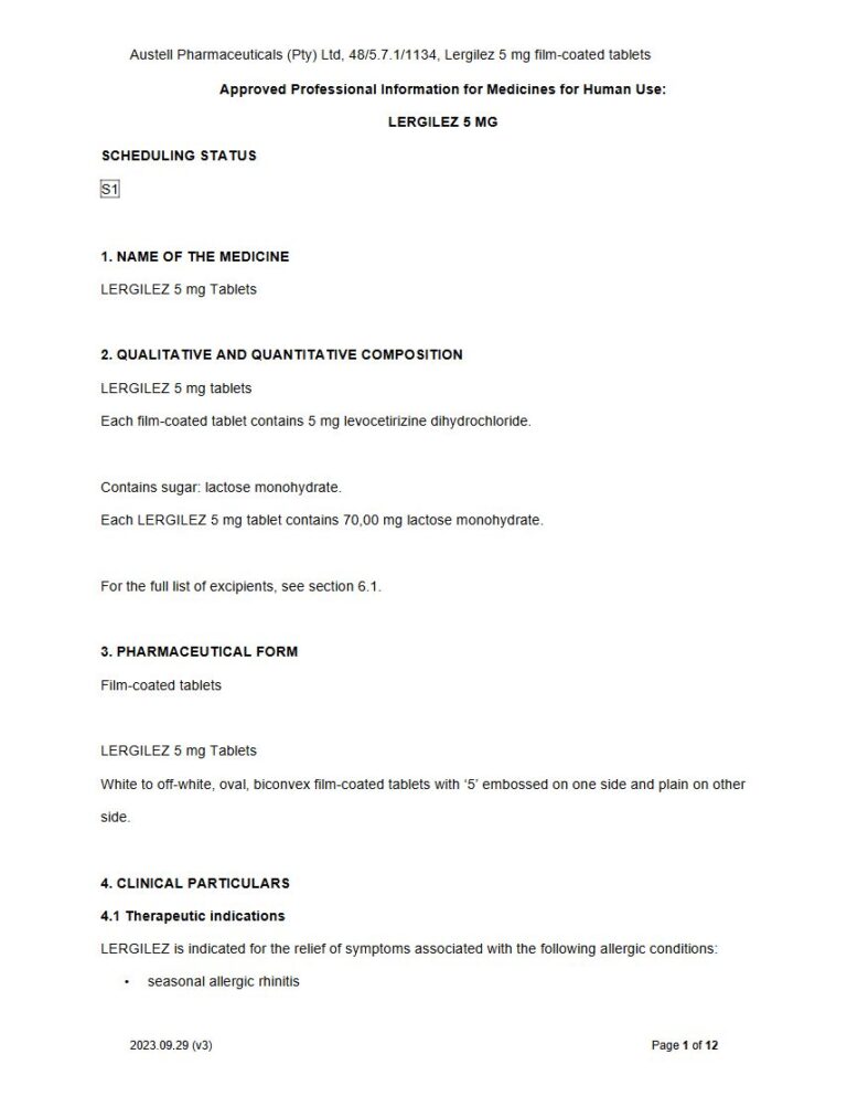 Lergilez 5 Mg Film-Coated Tablets package insert preview
