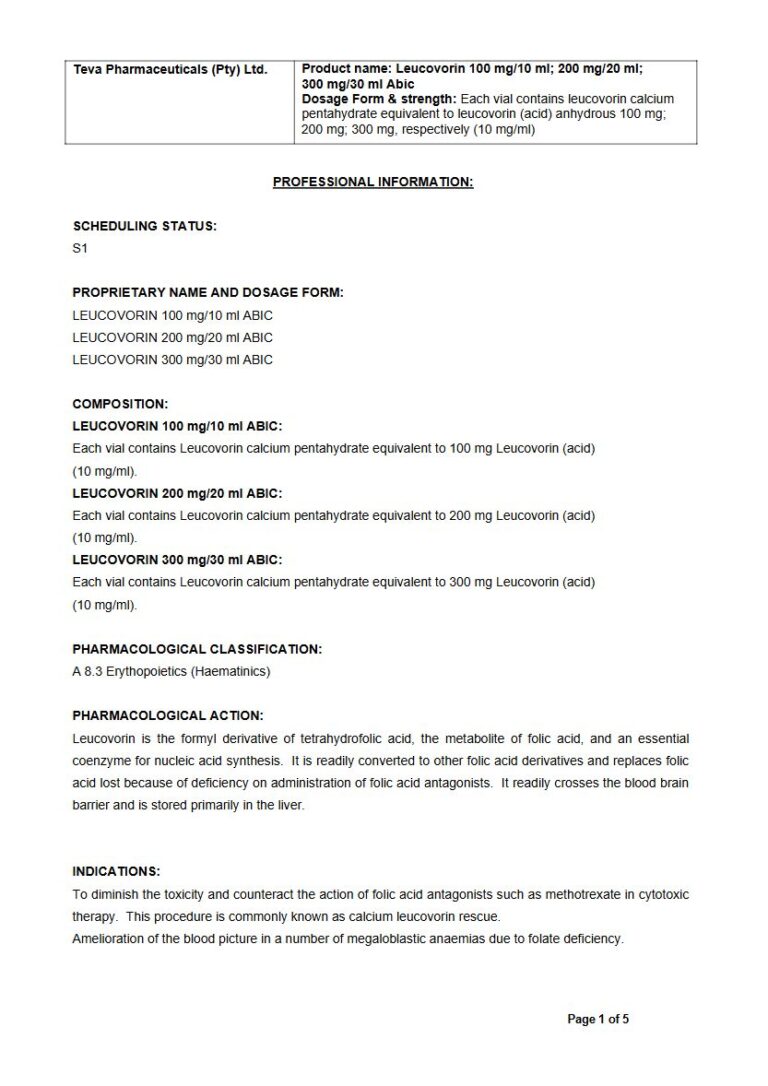 Leucovorin 100 Mg/10 Ml/200 Mg/20 Ml/300 Mg/30 Ml package insert preview