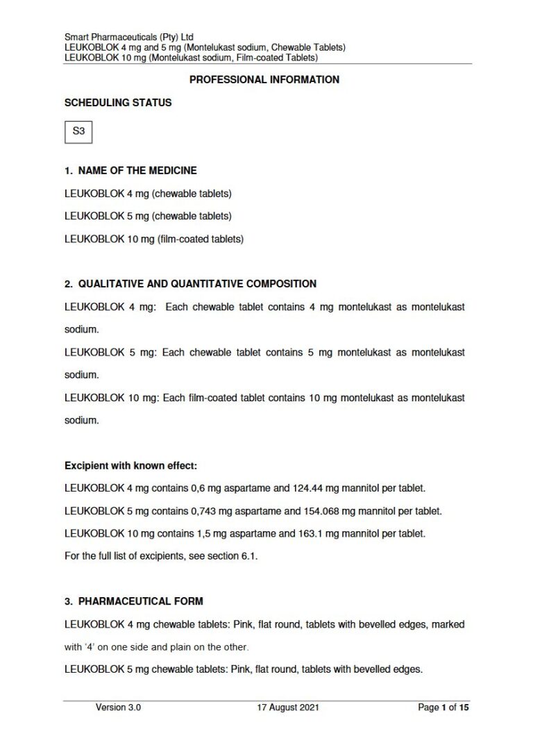 Leukoblok 4 mg and 5 mg, 10 mg FC Tablets, Chewable Tablets package insert preview
