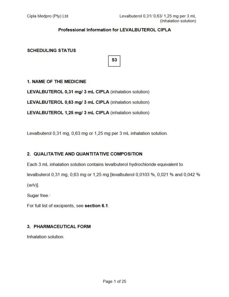 Levalbuterol 0,31 Mg/3 Ml/0,63 Mg/1,25 Mg Solution package insert preview