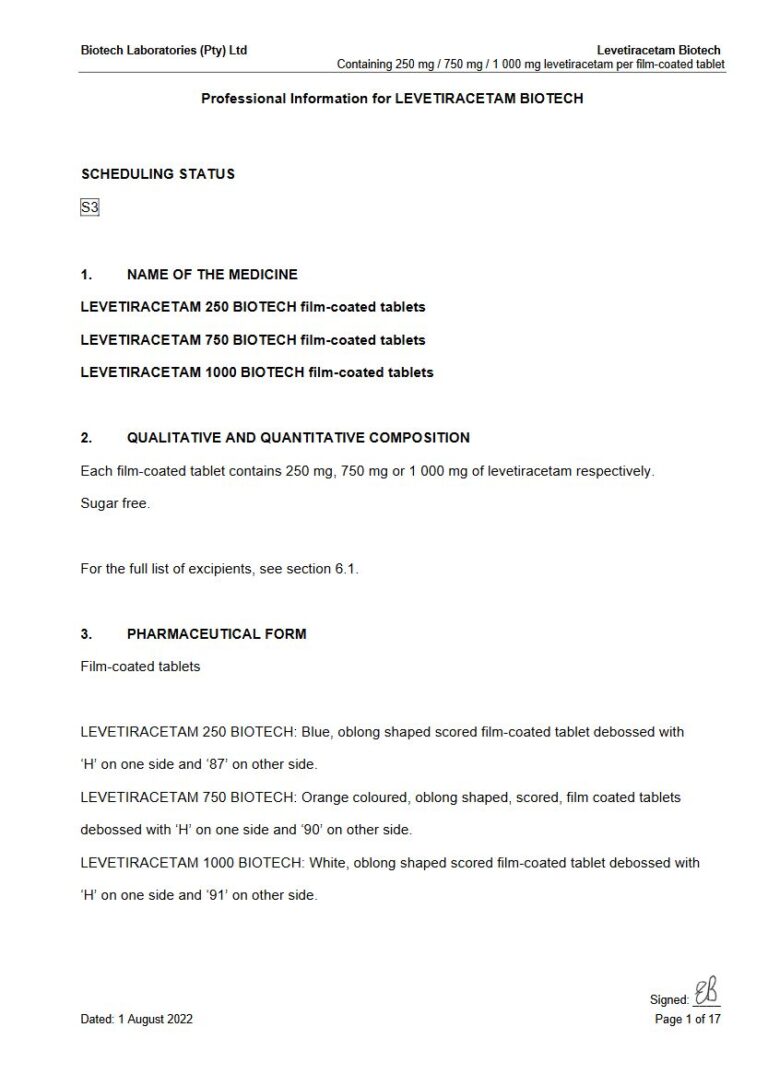 Levetiracetam Biotech 250 mg / 750 mg / 1 000 mg FC tablets package insert preview