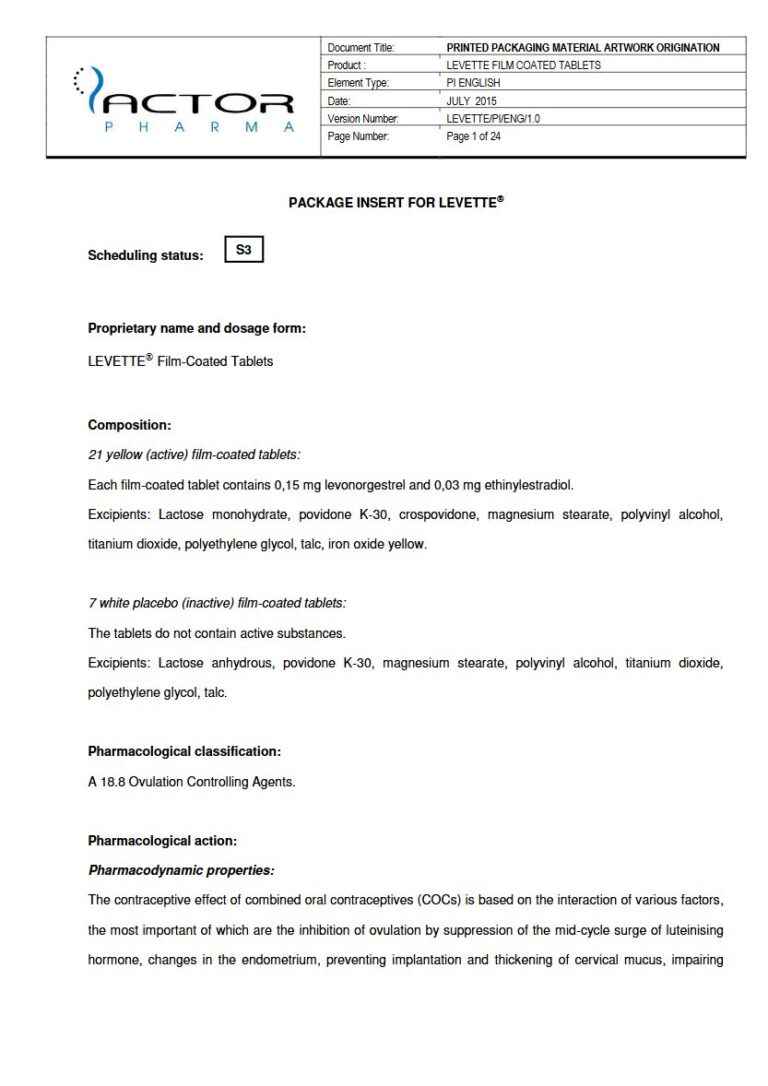 Levette 0.15mg. 0.03mg Tablets package insert preview