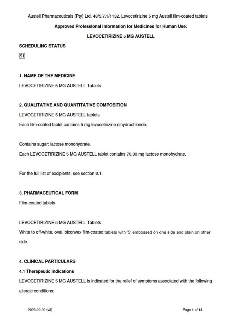 Levocetirizine 5 Mg Film-Coated Tablets package insert preview