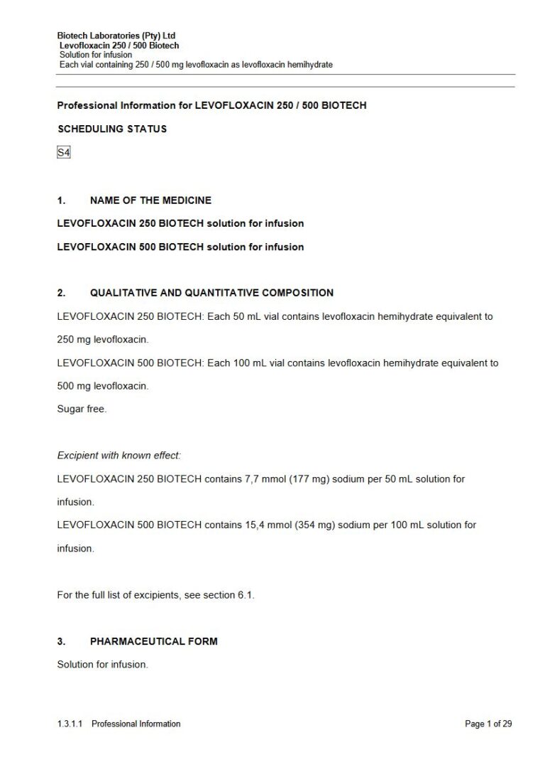 Levofloxacin 250 / 500 Biotech 250 / 500 mg Solution for infusion package insert preview