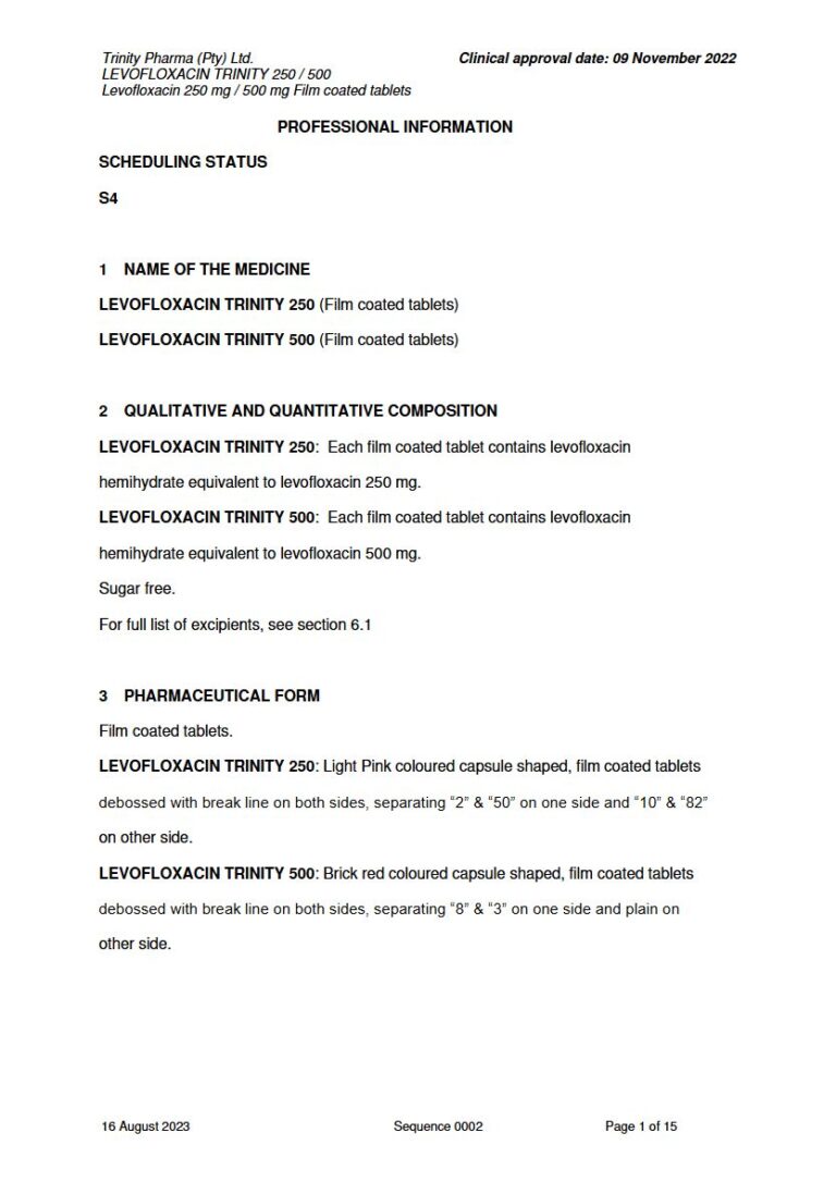 Levofloxacin Trinity 250 mg / 500 mg FC tablets package insert preview