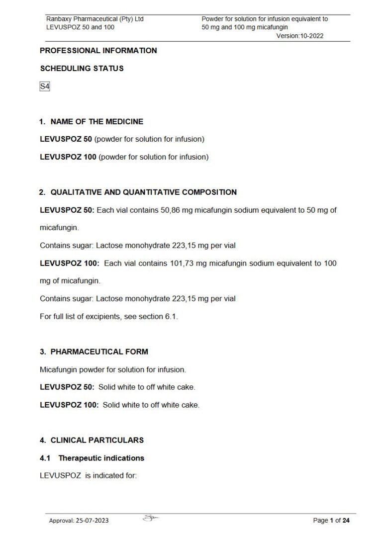 Levuspoz 50 & 100 50 mg, 100 mg Powder for solution for infusion package insert preview
