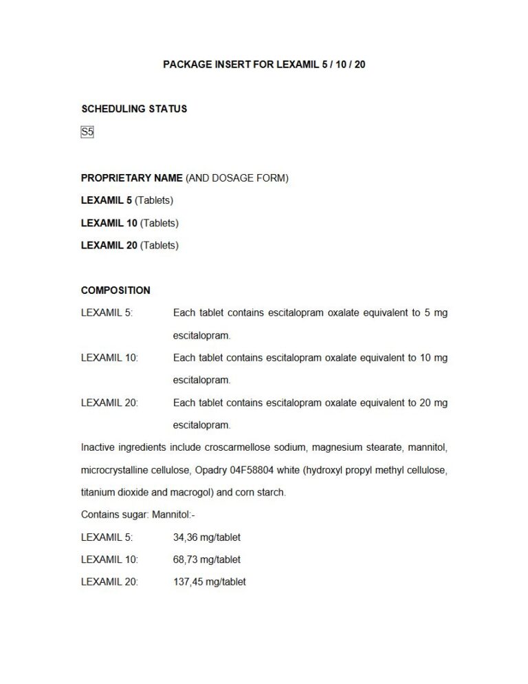 Lexamil 5 mg/ 10mg / 20mg Tablets package insert preview