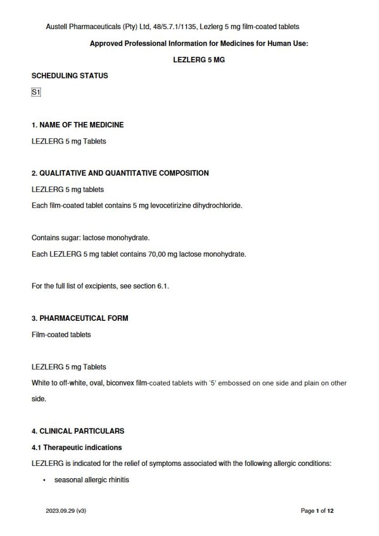 Lezlerg 5 Mg 2 mg FC tablets package insert preview
