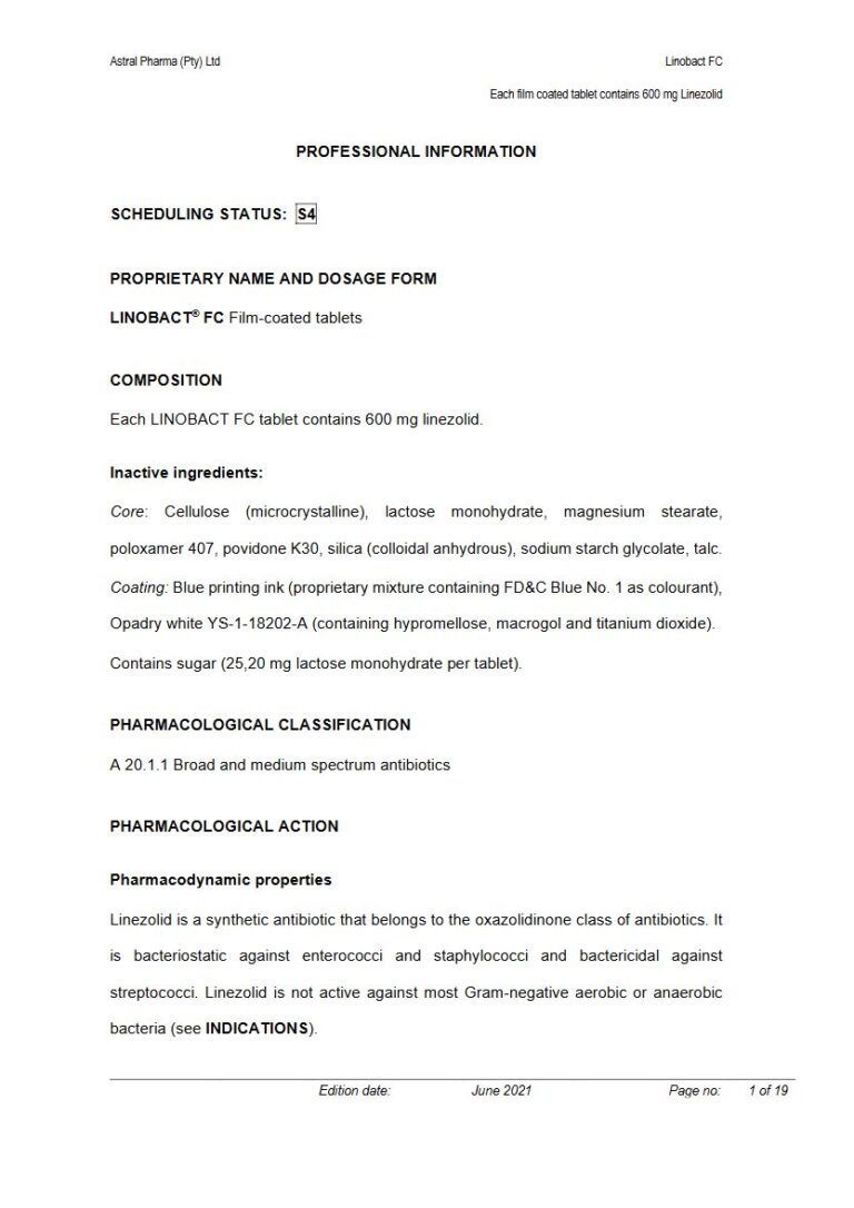 Linobact Fc 600 mg FC tablets package insert preview
