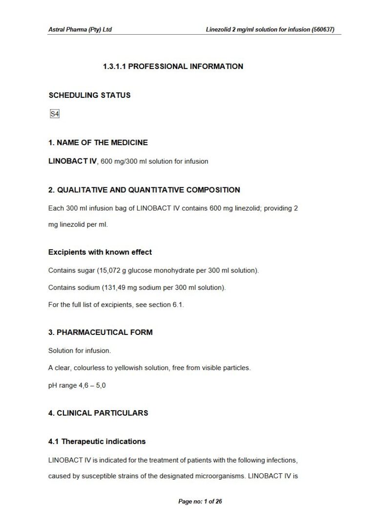Linobact Iv 600 mg/300 ml Solution for infusion. package insert preview