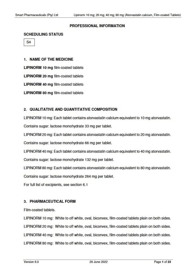 Lipinorm 10 mg; 20 mg; 40 mg; 80 mg Film-coated Tablets package insert preview