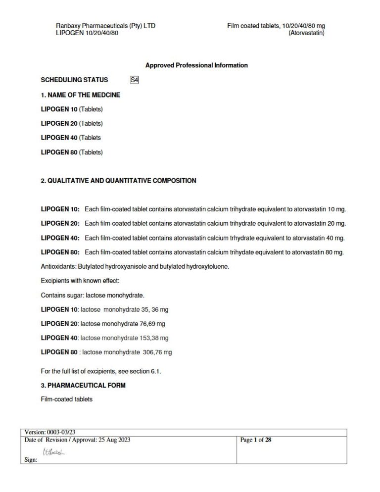 Lipogen 10/20/40/80 10/20/40/80 mg Film coated tablets package insert preview