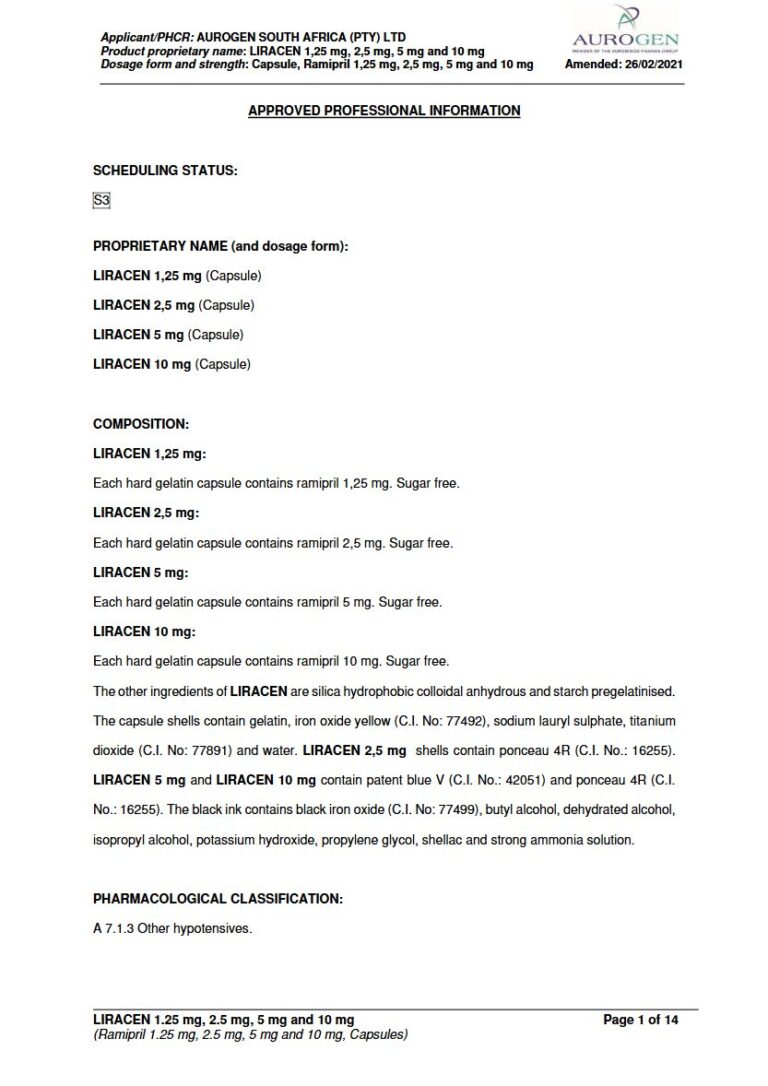 Liracen 1,25 mg, 2,5 mg, 5 mg and 10 mg Capsule package insert preview