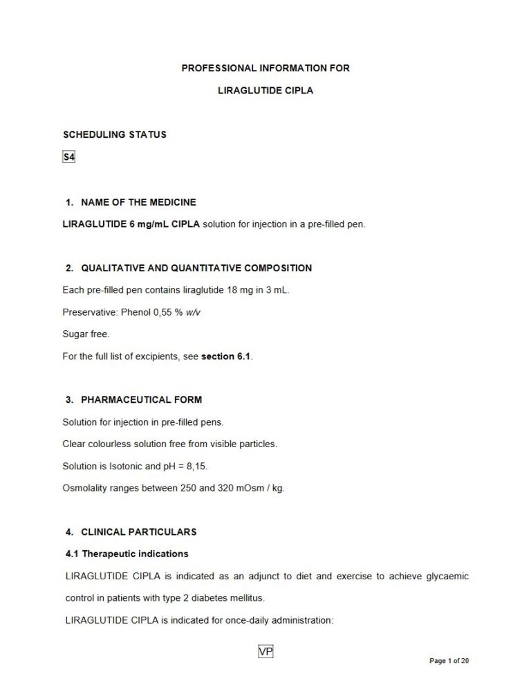 Liraglutide Cipla 6 mg Solution package insert preview