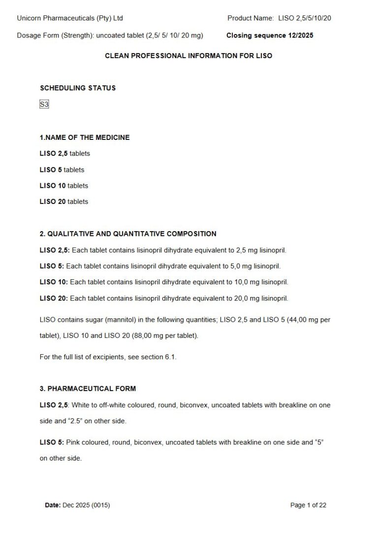 Liso 2,5/5/10/20 2,5/ 5/ 10/ 20 mg Tablets package insert preview