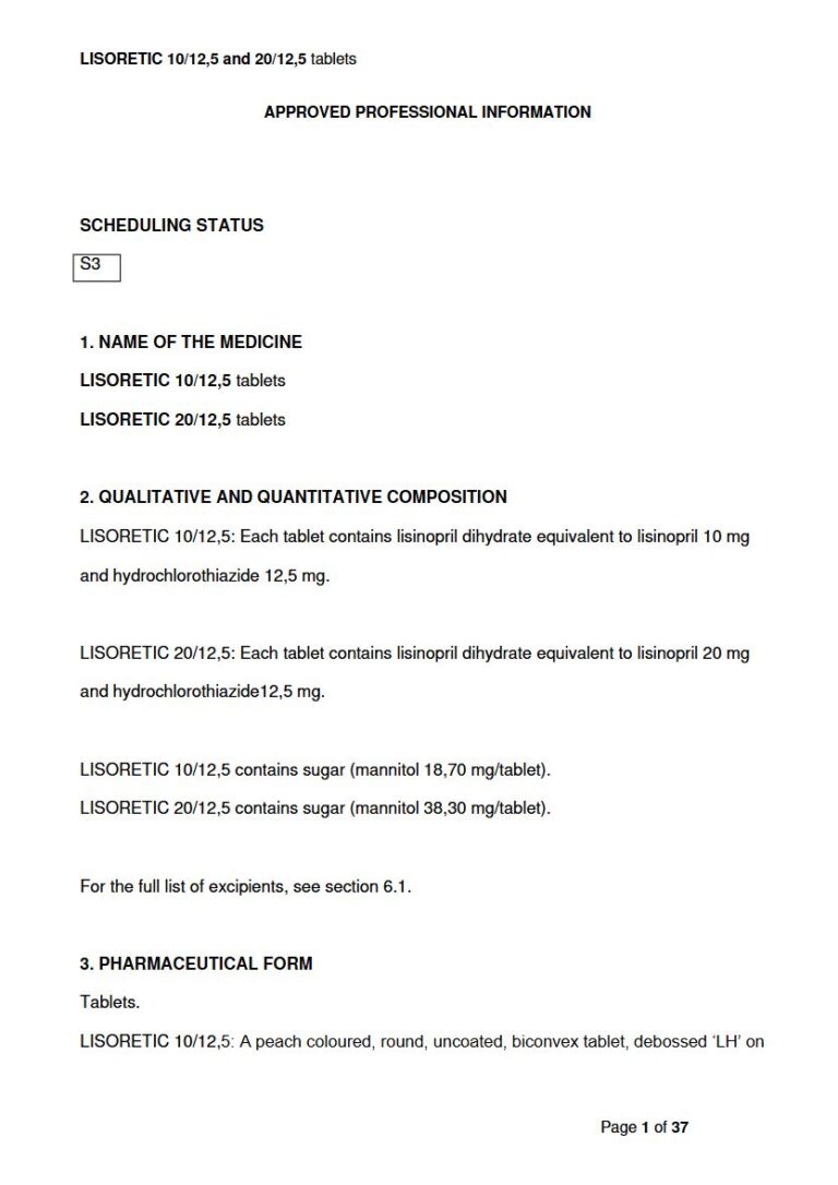 Lisoretic 12,5 mg Tablets package insert preview