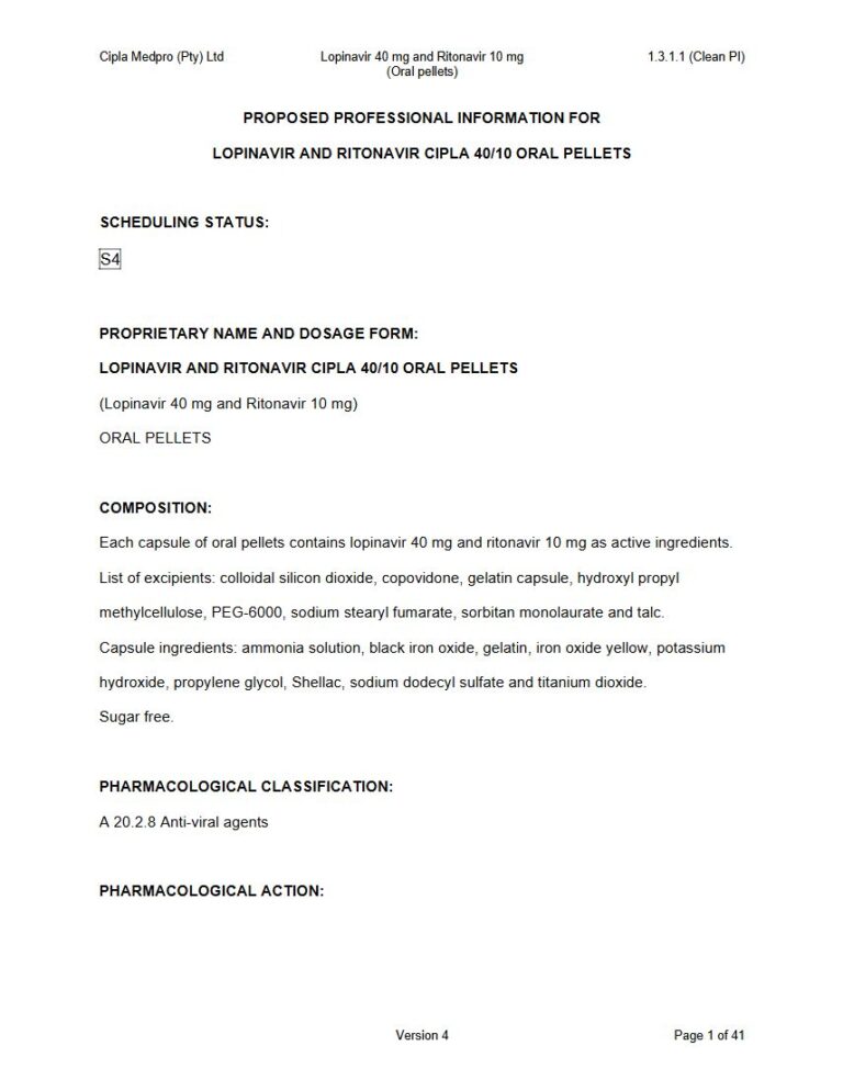 Lopinavir And Ritonavir Cipla 40 mg and 10 mg ORAL PELLETS package insert preview
