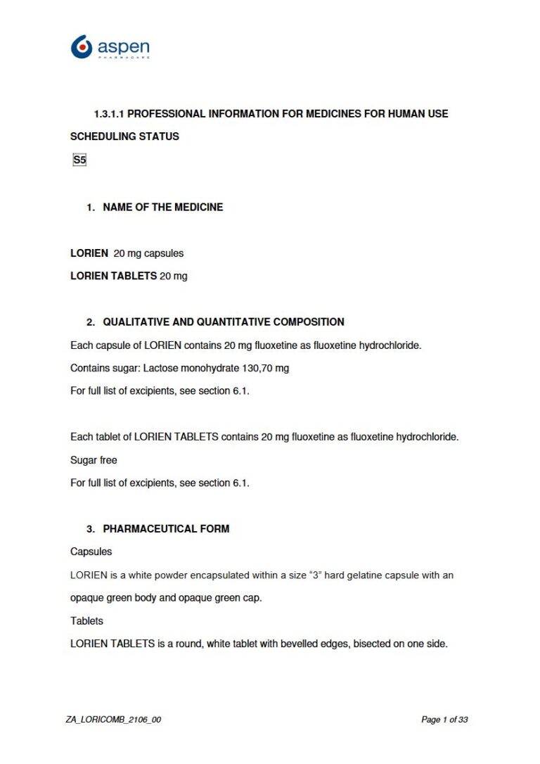 Lorien 20 mg Capsules package insert preview