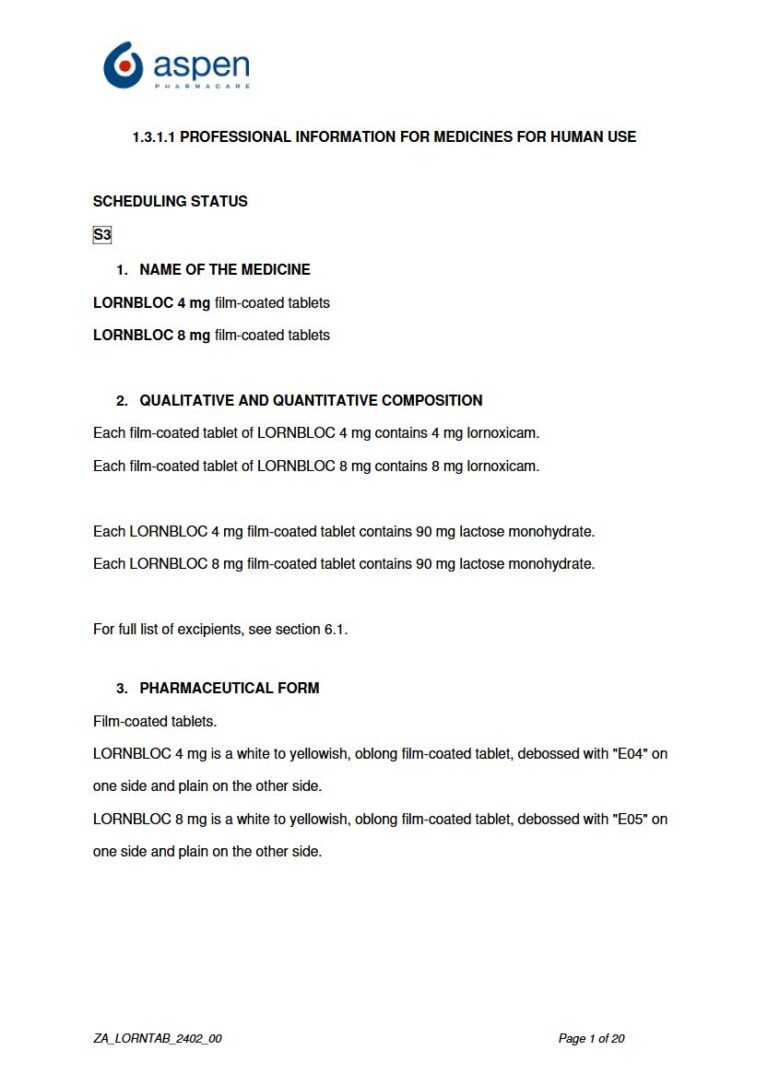 Lornbloc 4 mg, 8 mg FC tablets package insert preview