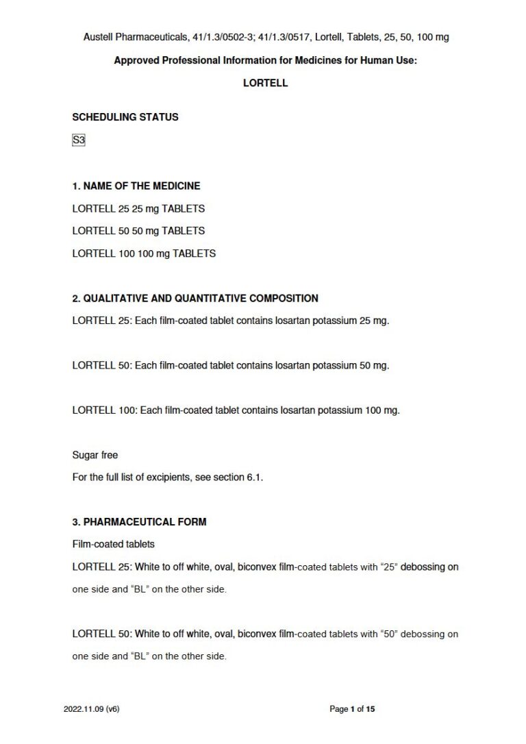 Lortell 25, 50, 100 mg TABLETS package insert preview