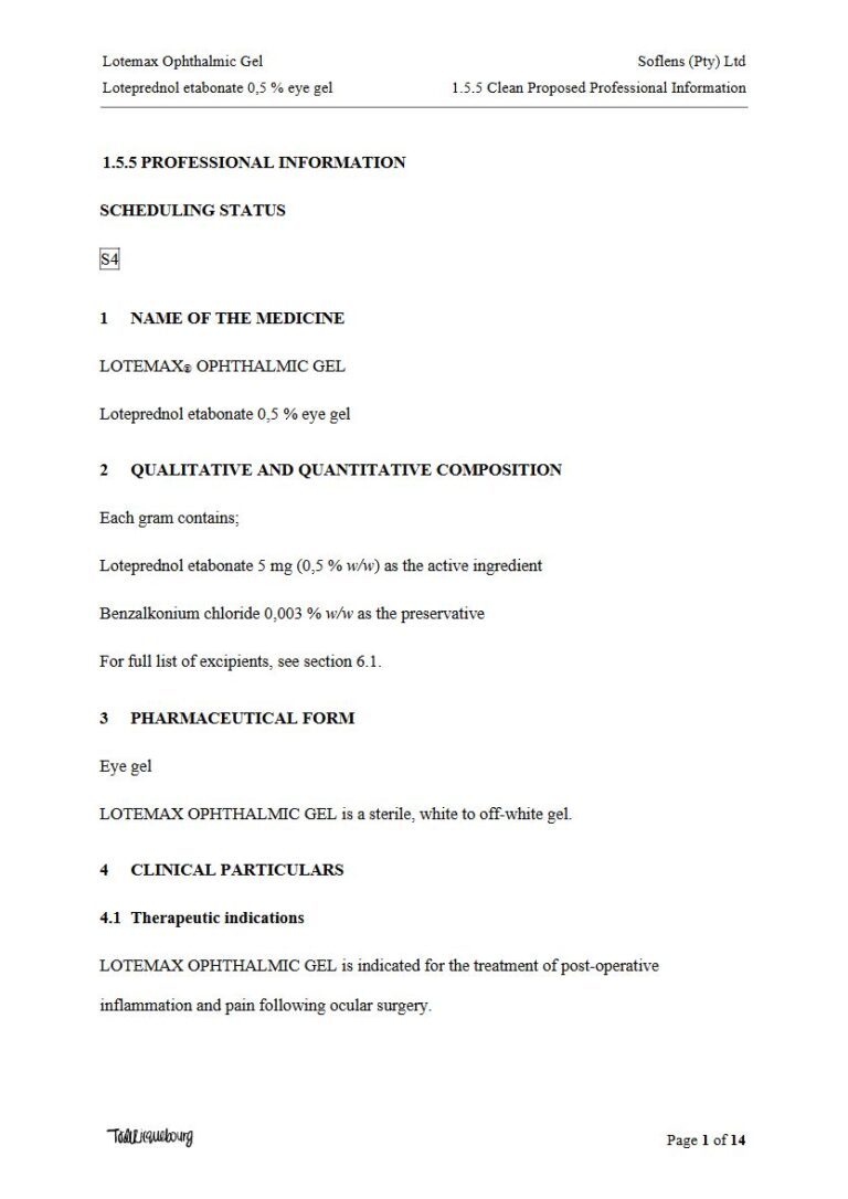 Lotemax Ophthalmic Gel 0,5 % Eye gel package insert preview