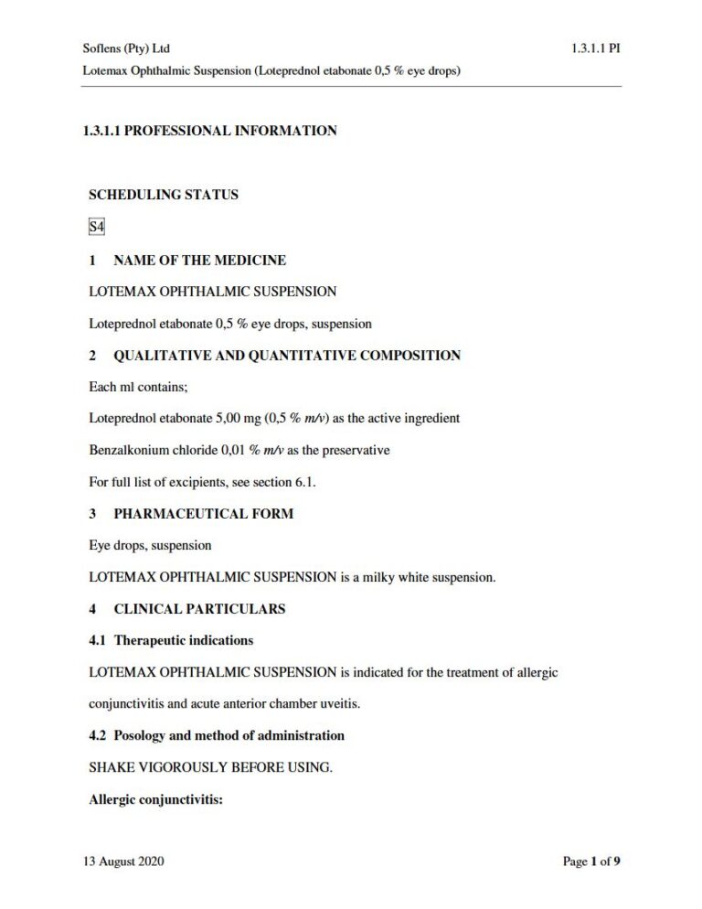 Lotemax Ophthalmic Suspension 5mg eye drops. suspension package insert preview