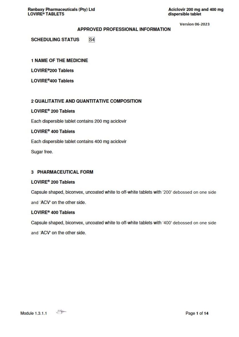 Lovire 200 mg and 400 mg Tablets package insert preview
