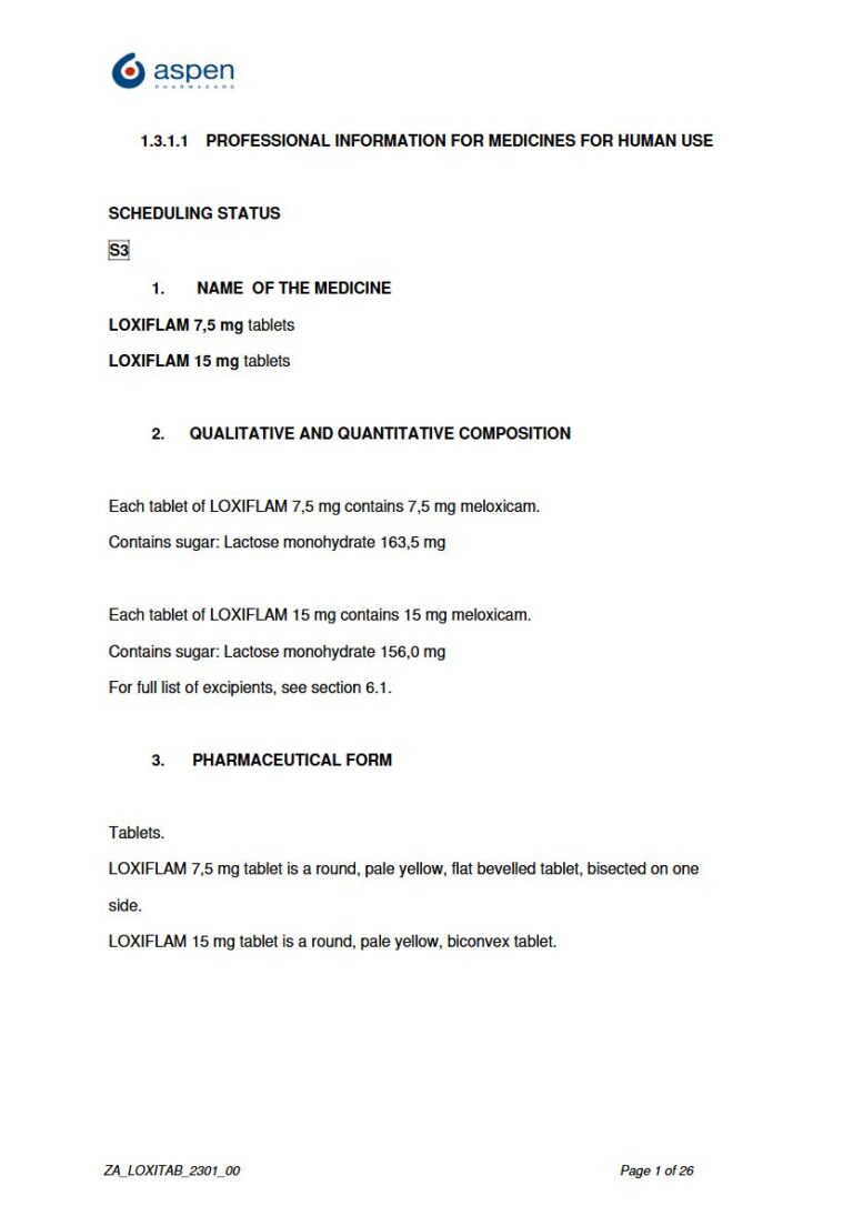 Loxiflam 7,5 mg/ 15 mg Tablets. package insert preview
