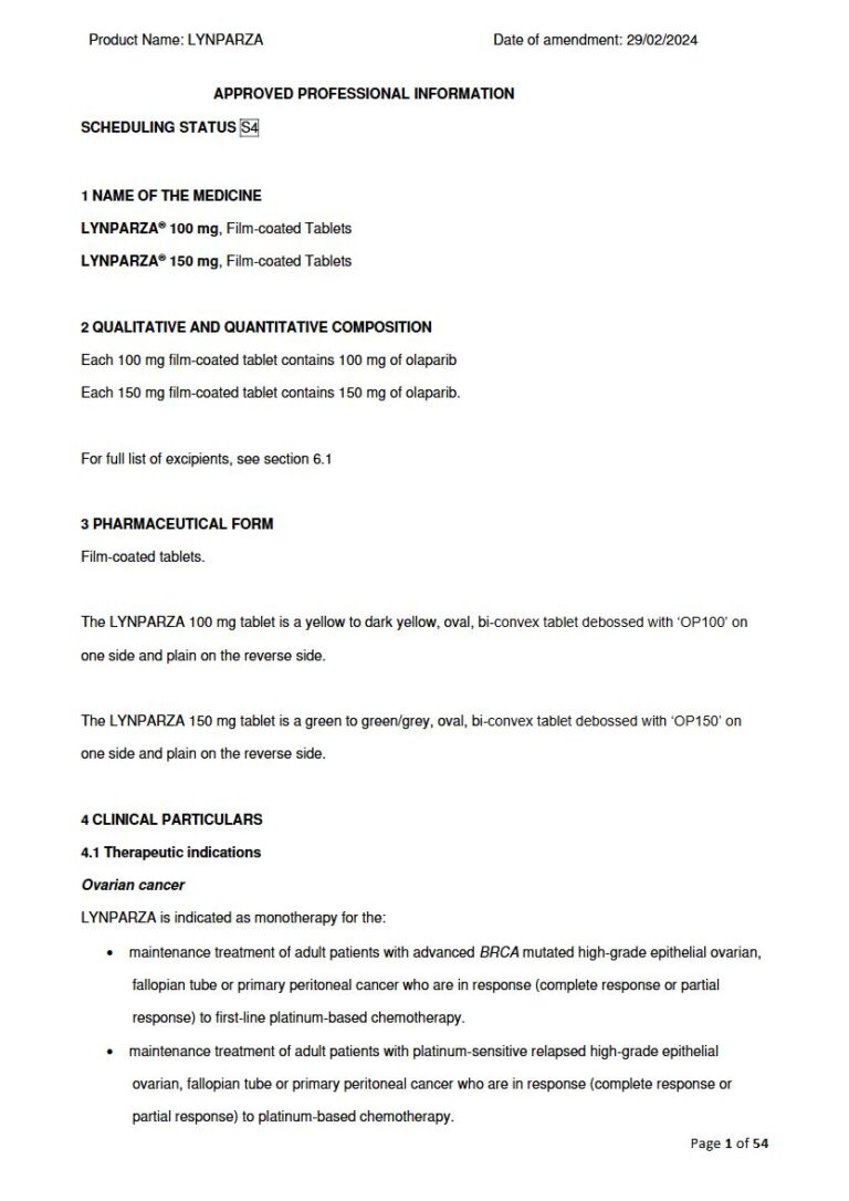 Lynparza 150 mg, 100 mg FC tablets package insert preview