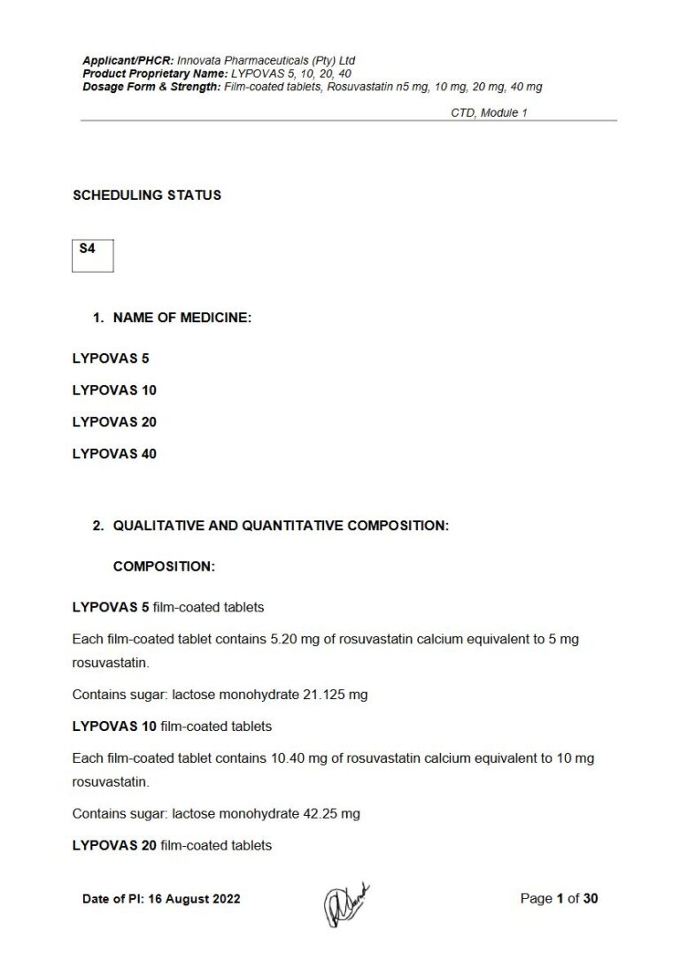 Lypovas 5/ 10/ 20 & 40 5 mg, 10 mg, 20 mg, 40 mg Tablets package insert preview