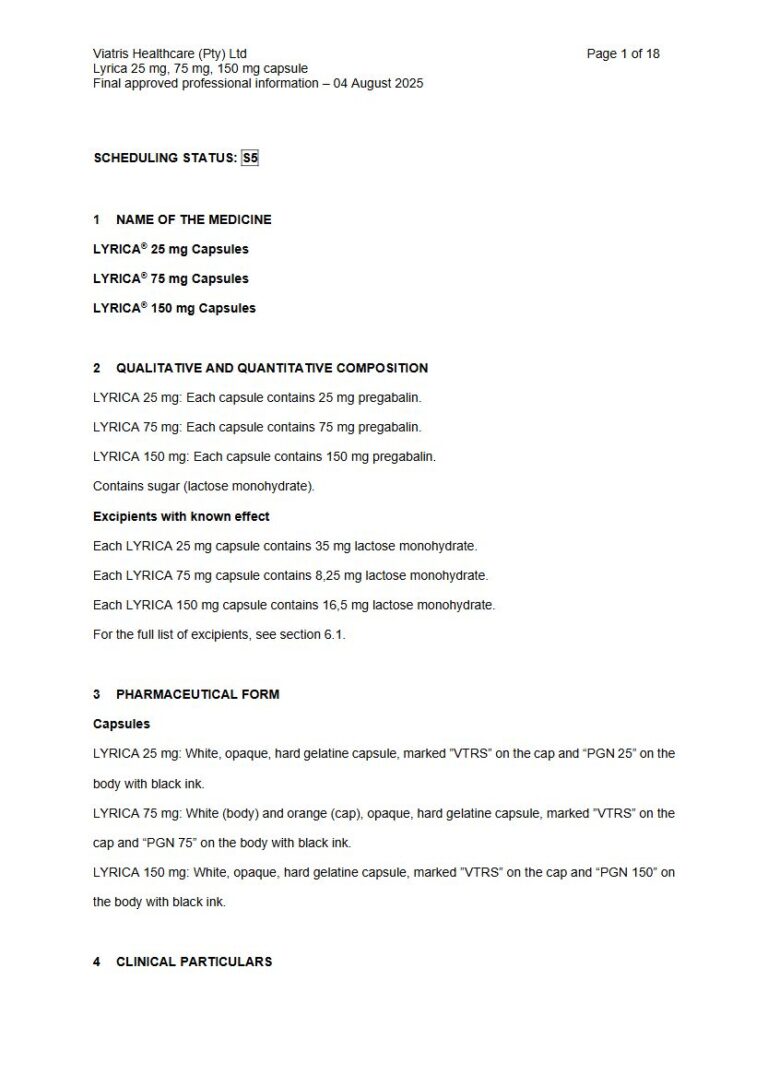 Lyrica 25 mg, 75 mg, 150 mg Capsule package insert preview